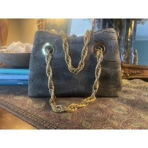 Vintage Crown Lewis Silver Cut Velvet Chenille Design Handbag Gold Chain